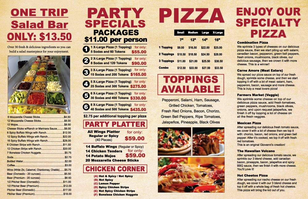 salad and pizza menu